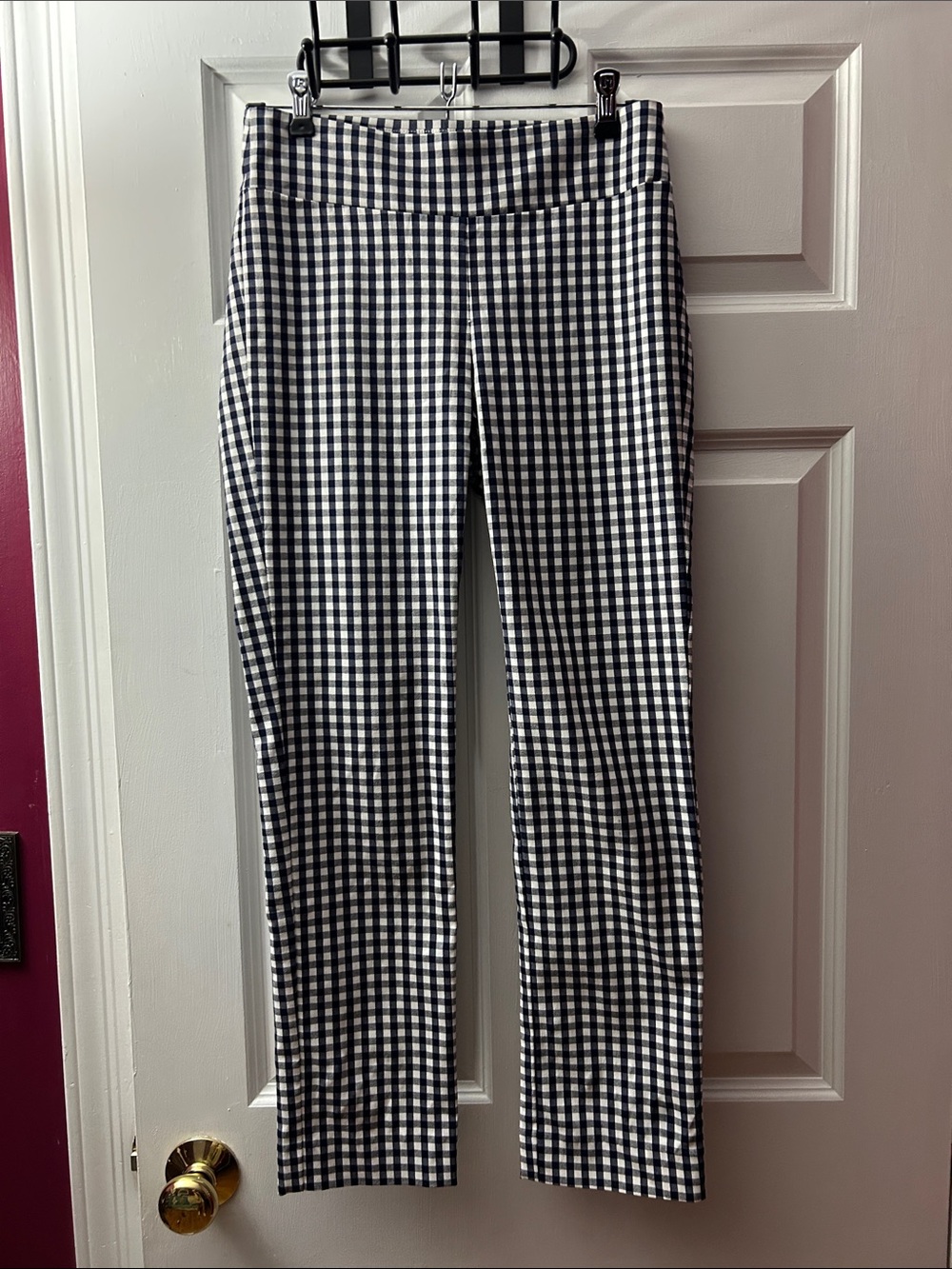 J. McLaughlin Navy and White Gingham Straight Leg Pants Size 2 - Picture 1 of 3